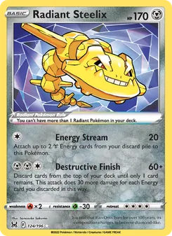 Radiant Steelix — Lost Origin #124, 2022. Illustrated by Sanosuke Sakuma.