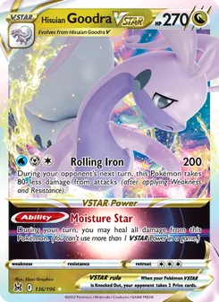 Hisuian Goodra VSTAR — Lost Origin #136, 2022. Illustrated by 5ban Graphics.