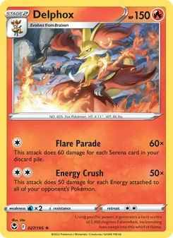 Delphox — Silver Tempest #027, 2022. Illustrated by Uta.