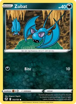 Zubat — Silver Tempest #103, 2022. Illustrated by Shigenori Negishi.