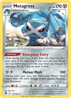 Metagross — Silver Tempest #119, 2022. Illustrated by Ryuta Fuse.