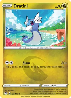 Dratini — Silver Tempest #129, 2022. Illustrated by kurumitsu.