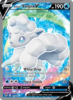 Alolan Vulpix V — Silver Tempest #173, 2022. Illustrated by 5ban Graphics.
