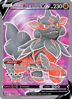 Hisuian Arcanine V — Silver Tempest #179, 2022. Illustrated by 5ban Graphics.