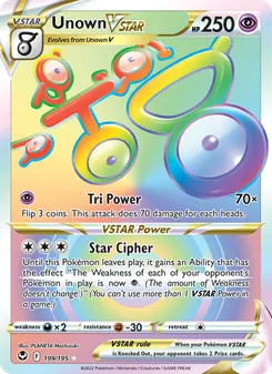 Unown VSTAR — Silver Tempest #199, 2022. Illustrated by PLANETA Mochizuki.