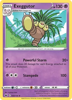 Exeggutor — Crown Zenith #058, 2023. Illustrated by Toshinao Aoki.