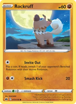 Rockruff — Crown Zenith #073, 2023. Illustrated by OKACHEKE.