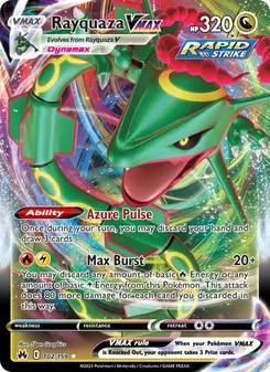 Rayquaza VMAX — Crown Zenith #102, 2023. Illustrated by 5ban Graphics.