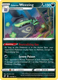 Galarian Weezing — Rebel Clash #113, 2020. Illustrated by Mitsuhiro Arita.