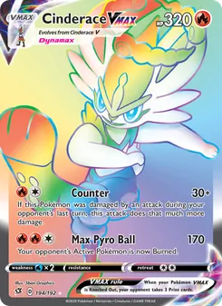 Cinderace VMAX — Rebel Clash #194, 2020. Illustrated by 5ban Graphics.