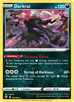 Darkrai — Darkness Ablaze #105, 2020. Illustrated by nagimiso.
