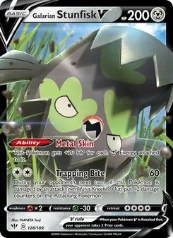 Galarian Stunfisk V — Darkness Ablaze #128, 2020. Illustrated by PLANETA Tsuji.