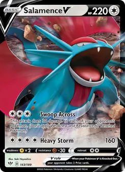 Salamence V — Darkness Ablaze #143, 2020. Illustrated by Saki Hayashiro.
