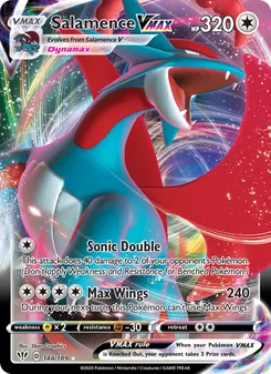 Salamence VMAX — Darkness Ablaze #144, 2020. Illustrated by 5ban Graphics.