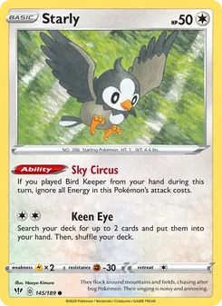 Starly — Darkness Ablaze #145, 2020. Illustrated by Naoyo Kimura.
