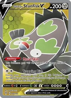 Galarian Stunfisk V — Darkness Ablaze #184, 2020. Illustrated by PLANETA Tsuji.