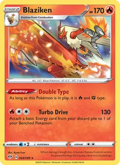 Blaziken — Darkness Ablaze #24, 2020. Illustrated by Ryuta Fuse.