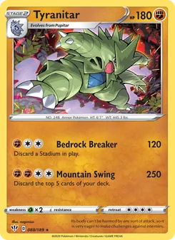 Tyranitar — Darkness Ablaze #88, 2020. Illustrated by nagimiso.