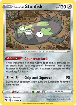 Galarian Stunfisk — Vivid Voltage #125, 2020. Illustrated by Akira Komayama.