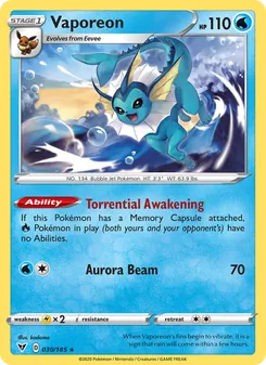 Vaporeon — Vivid Voltage #30, 2020. Illustrated by kodama.