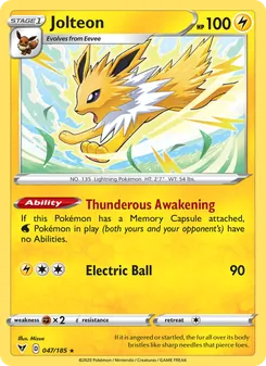 Jolteon — Vivid Voltage #47, 2020. Illustrated by Mizue.