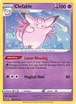 Clefable — Vivid Voltage #64, 2020. Illustrated by Saya Tsuruta.