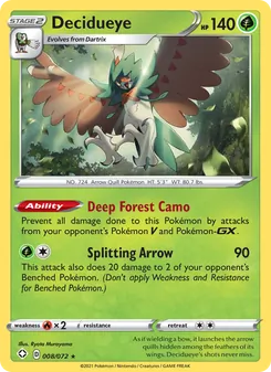 Decidueye — Shining Fates #8, 2021. Illustrated by Ryota Murayama.