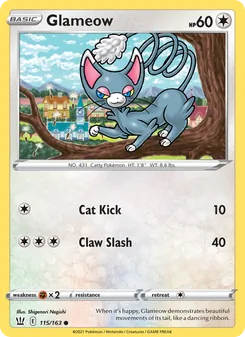 Glameow — Battle Styles #115, 2021. Illustrated by Shigenori Negishi.