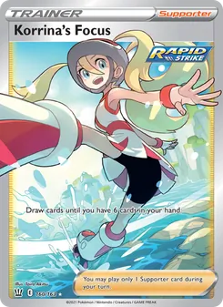 Korrina's Focus — Battle Styles #160, 2021. Illustrated by Taira Akitsu.