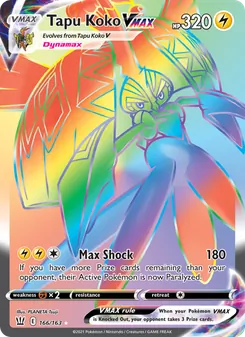 Tapu Koko VMAX — Battle Styles #166, 2021. Illustrated by PLANETA Tsuji.