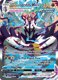 Rapid Strike Urshifu VMAX — Battle Styles #170, 2021. Illustrated by KIYOTAKA OSHIYAMA.