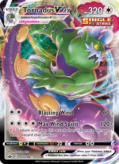 Tornadus VMAX — Chilling Reign #125, 2021. Illustrated by Mitsuhiro Arita.