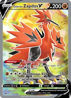 Galarian Zapdos V — Chilling Reign #173, 2021. Illustrated by 5ban Graphics.
