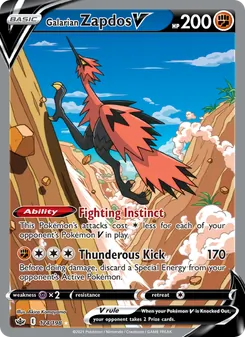 Galarian Zapdos V — Chilling Reign #174, 2021. Illustrated by Akira Komayama.