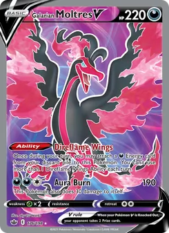 Galarian Moltres V — Chilling Reign #176, 2021. Illustrated by aky CG Works.