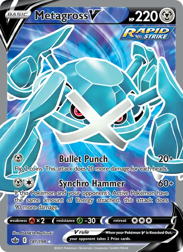 Metagross V — Chilling Reign #181, 2021. Illustrated by PLANETA Mochizuki.