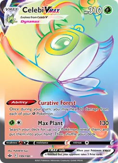Celebi VMAX — Chilling Reign #199, 2021. Illustrated by PLANETA Tsuji.