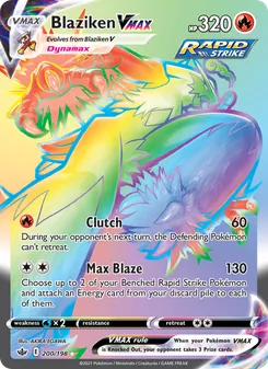 Blaziken VMAX — Chilling Reign #200, 2021. Illustrated by AKIRA EGAWA.
