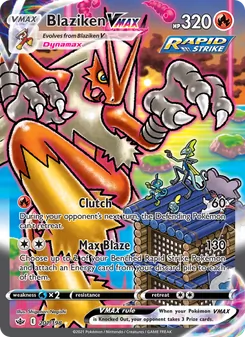 Blaziken VMAX — Chilling Reign #201, 2021. Illustrated by Shigenori Negishi.
