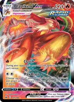Blaziken VMAX — Chilling Reign #21, 2021. Illustrated by AKIRA EGAWA.