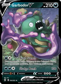 Garbodor V — Evolving Skies #100, 2021. Illustrated by Uta.