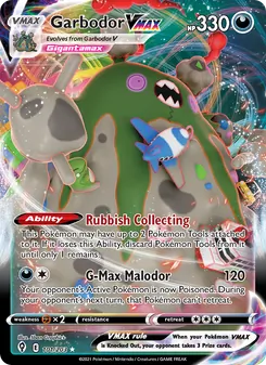 Garbodor VMAX — Evolving Skies #101, 2021. Illustrated by 5ban Graphics.