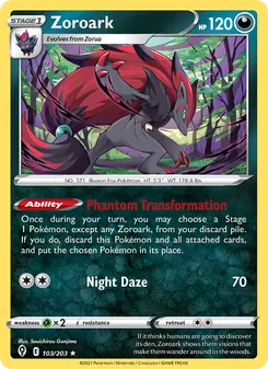 Zoroark — Evolving Skies #103, 2021. Illustrated by Souichirou Gunjima.