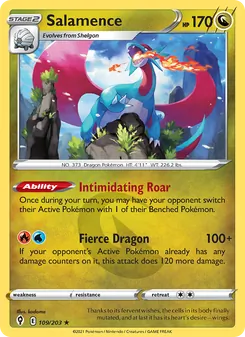 Salamence — Evolving Skies #109, 2021. Illustrated by kodama.