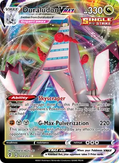Duraludon VMAX — Evolving Skies #123, 2021. Illustrated by PLANETA Mochizuki.