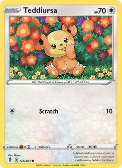 Teddiursa — Evolving Skies #126, 2021. Illustrated by Mizue.