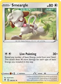 Smeargle — Evolving Skies #128, 2021. Illustrated by Kouki Saitou.