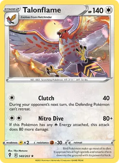 Talonflame — Evolving Skies #140, 2021. Illustrated by Tika Matsuno.