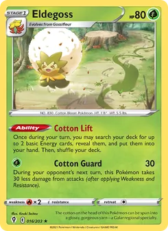 Eldegoss — Evolving Skies #16, 2021. Illustrated by Kouki Saitou.