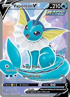 Vaporeon V — Evolving Skies #172, 2021. Illustrated by 5ban Graphics.